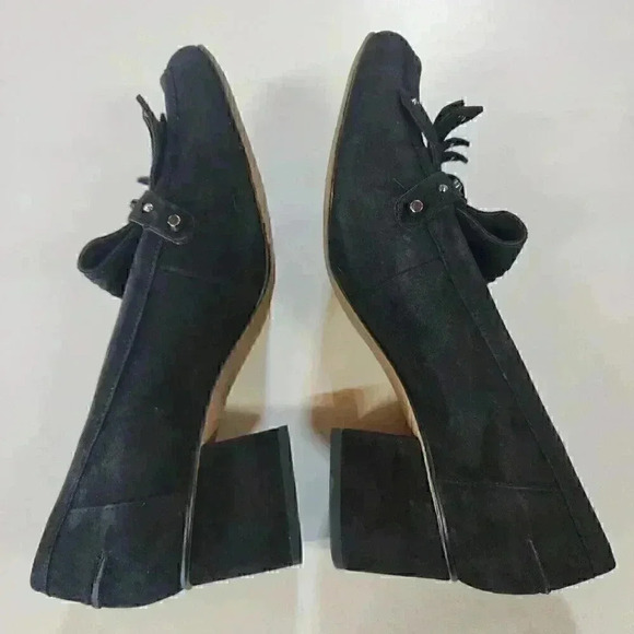 Franco Sarto Lauryn Black Suede Leather Tassel  Stud Block Heel Size 9 - Picture 7 of 11